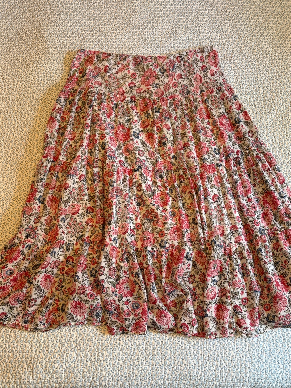 Chaps Pink Floral Tiered A-Line Skirt